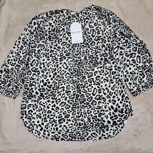 Pleione Black and White Animal Print Blouse